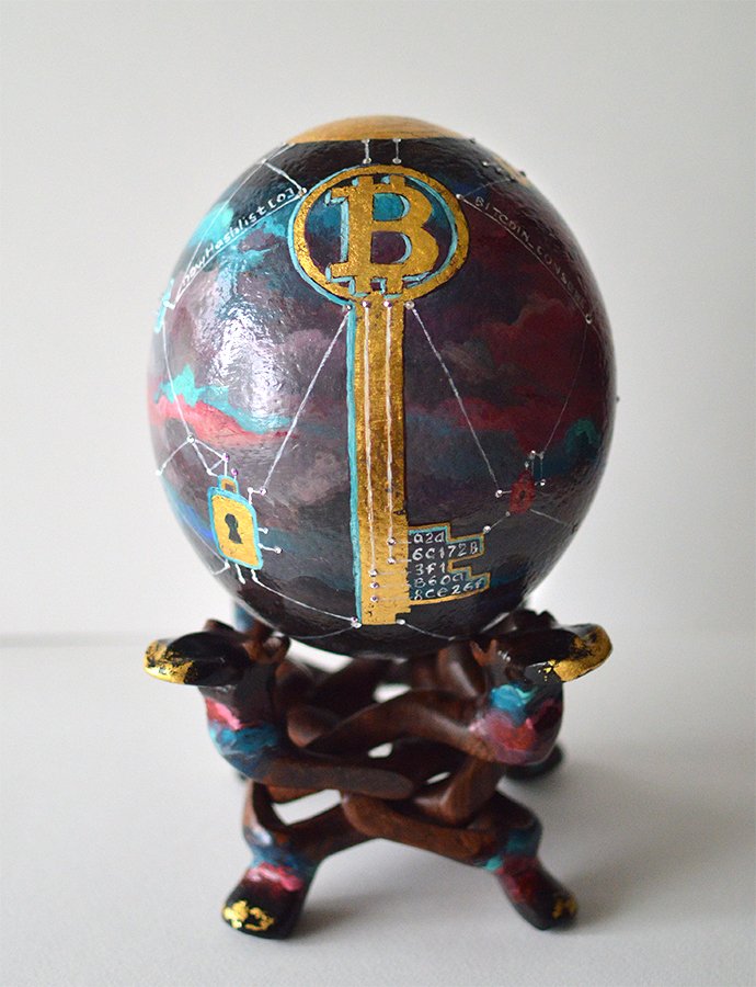 Crypto art - painting on ostrich egg by Nelly Baksht